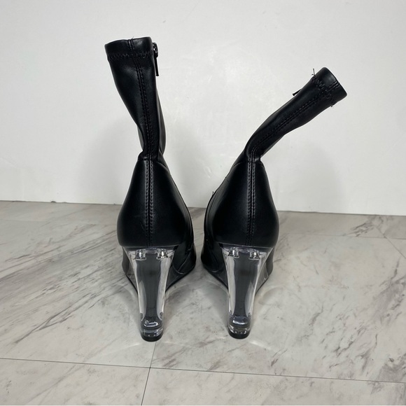 Open Edit Erika Black Faux Leather Pointy Toe Wedge Heel Bootie 7 1/2 M - Picture 3 of 16